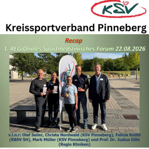 v.l.n.r: Olaf Seiler, Christa Nordwald (KSV Pinneberg), Felicia Knühl (RBSV SH), Mark Müller (KSV Pinneberg) und Prof. Dr. Justus Gille (Regio Kliniken) - Foto: Jessica Wiekhorst (KSV)