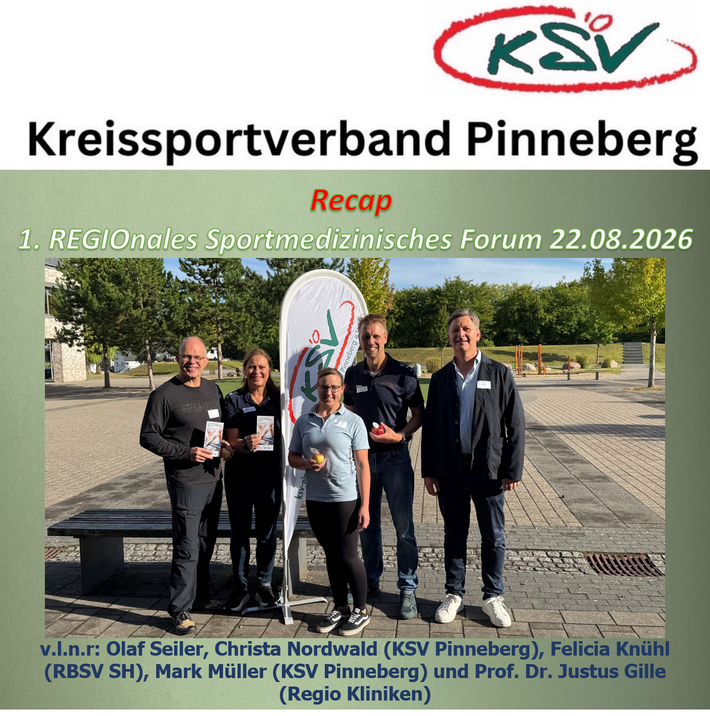 v.l.n.r: Olaf Seiler, Christa Nordwald (KSV Pinneberg), Felicia Knühl (RBSV SH), Mark Müller (KSV Pinneberg) und Prof. Dr. Justus Gille (Regio Kliniken) - Foto: Jessica Wiekhorst (KSV)