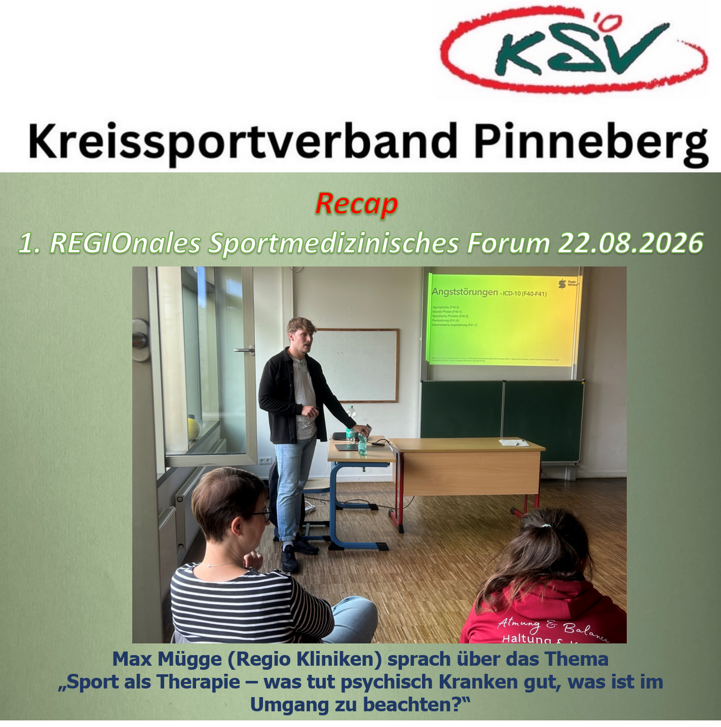 Max Mügge (Regio Kliniken) sprach über das Thema „Sport als Therapie – was tut psychisch Kranken gut, was ist im Umgang zu beachten?“ - Foto: Christa Nordwald (KSV)