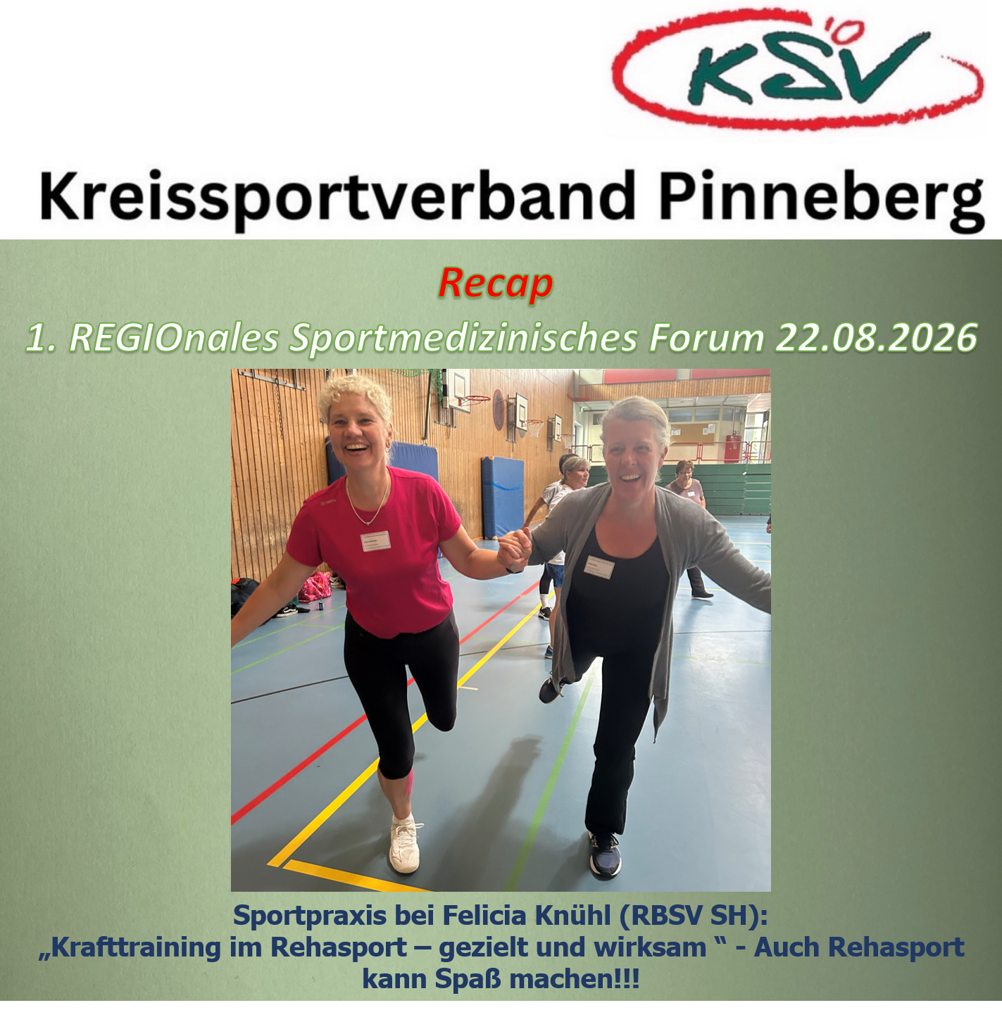 Sportpraxis bei Felicia Knühl (RBSV SH):  „Krafttraining im Rehasport – gezielt und wirksam “ - Auch Rehasport kann Spaß machen!!! - Foto: Christa Nordwald (KSV)