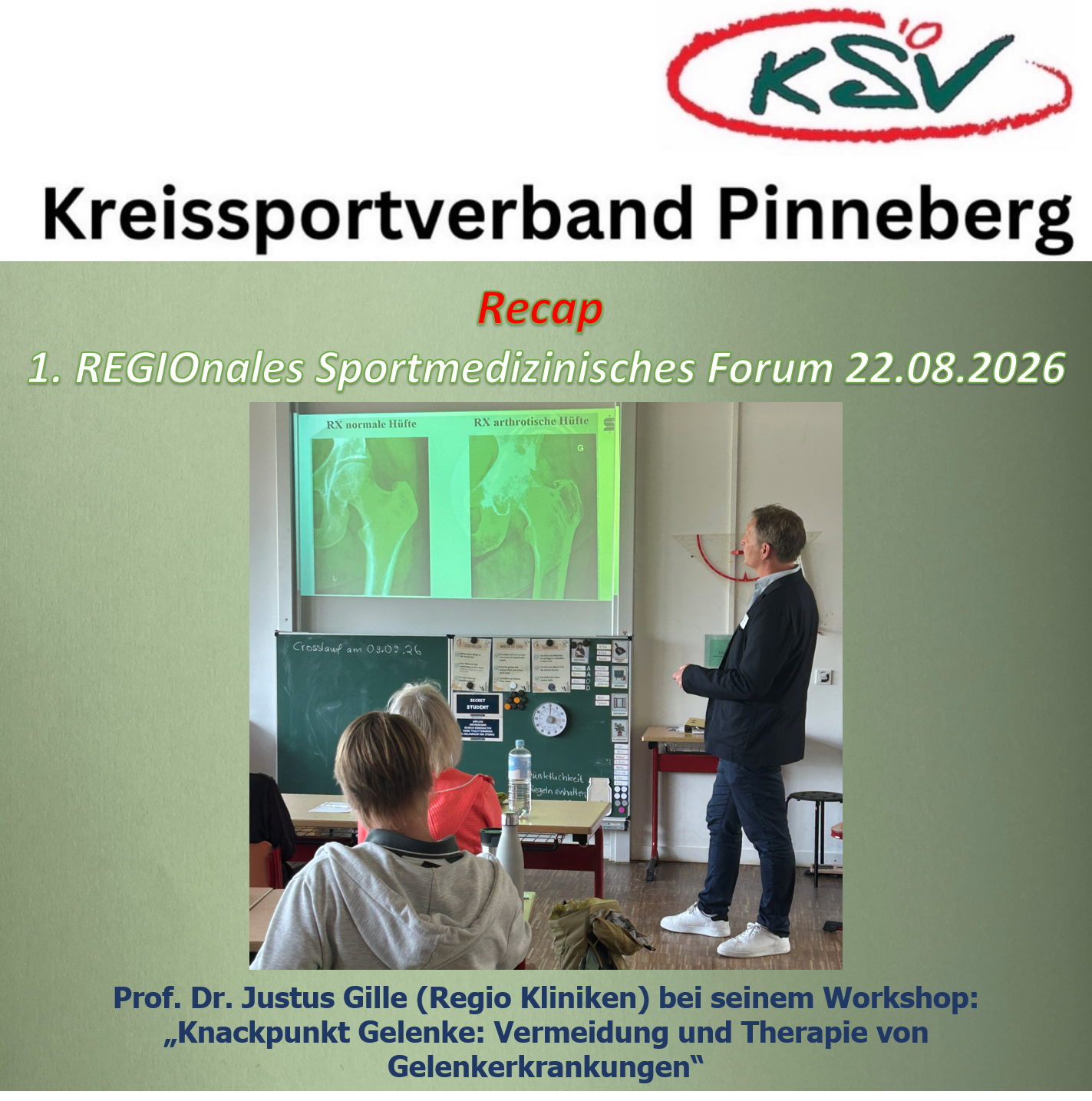 Prof. Dr. Justus Gille (Regio Kliniken) bei seinem Workshop: „Knackpunkt Gelenke: Vermeidung und Therapie von Gelenkerkrankungen“ - Foto: Christa Nordwald (KSV)