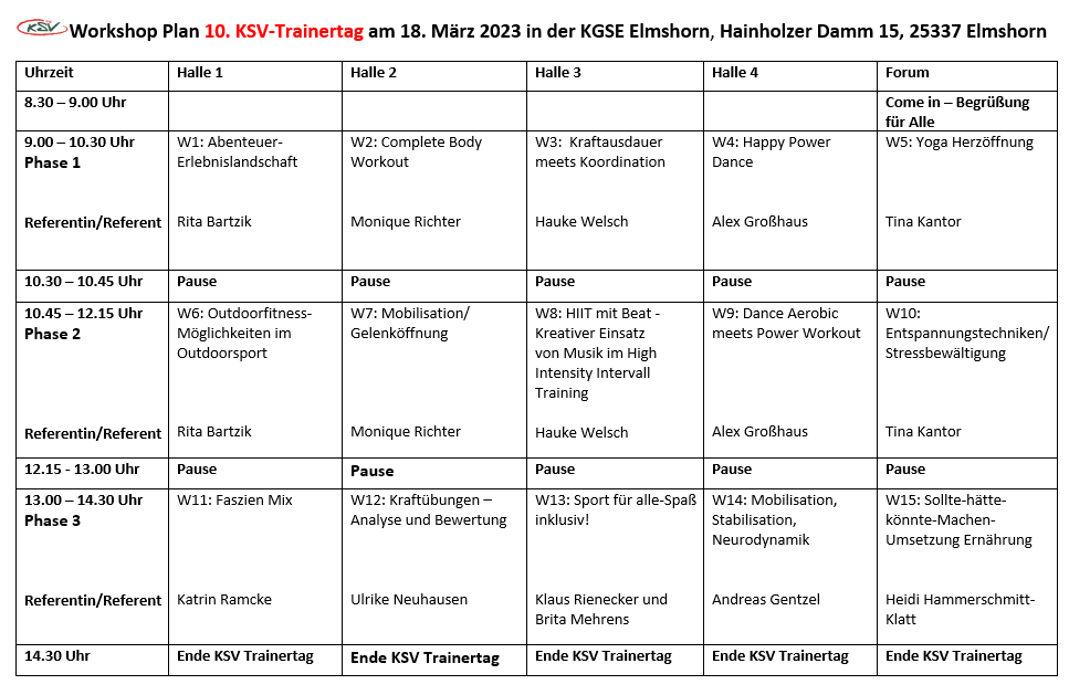 Workshops beim 10. KSV-Trainertag 2023 am 18.03.2023